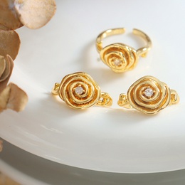 Franzsische Art Blume Kupfer Offener Ring Zirkon Kupfer Ringepicture14