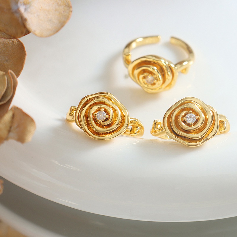 Franzsische Art Blume Kupfer Offener Ring Zirkon Kupfer Ringe