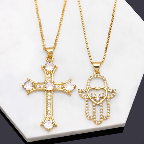 Mode Kreuzen Palme Kupfer Halskette Mit Anhänger Inlay Zirkon Kupfer Halsketten's discount tags
