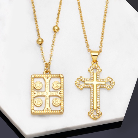 Mode Kreuzen Rechteck Kupfer Halskette Mit Anhänger Inlay Zirkon Kupfer Halsketten's discount tags