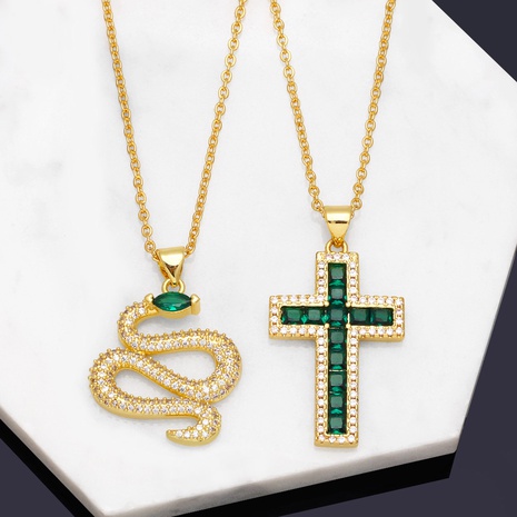 Mode Kreuzen Schlange Kupfer Halskette Mit Anhänger Inlay Zirkon Kupfer Halsketten's discount tags
