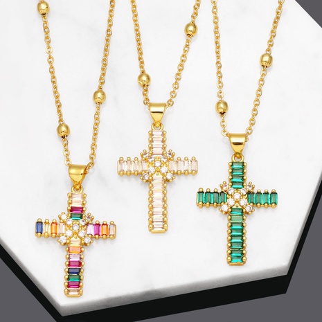Mode Kreuzen Kupfer Halskette Mit Anhänger Inlay Zirkon Kupfer Halsketten's discount tags