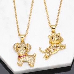 Mode Hund Katze Kupfer Halskette Mit Anhänger Inlay Zirkon Kupfer Halsketten