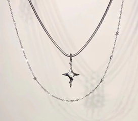 Fashion Star Titanium Steel Pendant Necklace Inlay Pearl Stainless Steel Necklaces