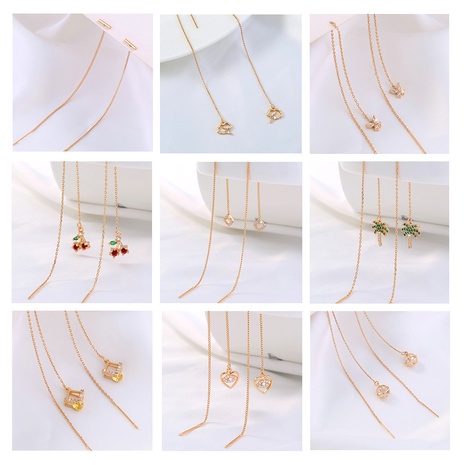 Fashion Square Cherry Flower Copper Earrings Tassel Zircon Copper Earrings 1 Pair's discount tags