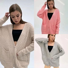 Casual Solid Color Cardigan Single Breasted Pocket Knitted Cotton Blend Coat