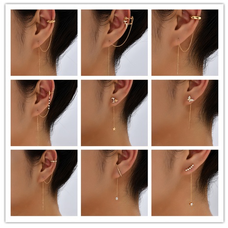 Simple Style Moon Tassel Butterfly Copper Ear clips Earrings Inlay Zircon Copper Earrings 1 Pair's discount tags