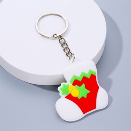 Cute Santa Claus Christmas Socks PVC Metal Epoxy Keychain 1 Piecepicture6