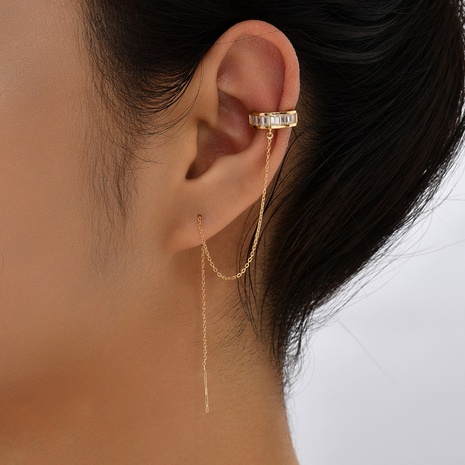 Novelty C Shape Tassel Copper Earrings Inlaid Zircon Copper Earrings 1 Pair's discount tags