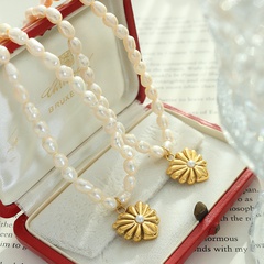 Französische Art Herzform Titan Stahl Halskette Mit Anhänger Perle Vergoldet Edelstahl Halsketten