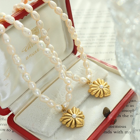 Französische Art Herzform Titan Stahl Halskette Mit Anhänger Perle Vergoldet Edelstahl Halsketten's discount tags