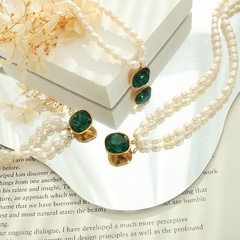 Französische Art Quadrat Titan Stahl Halsband Perle Vergoldet Kristall Edelstahl Halsketten