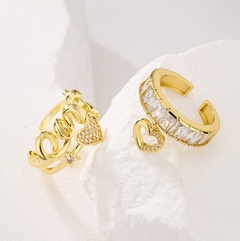 Mode Liebe Herzform Kupfer Offener Ring Vergoldet Zirkon Kupfer Ringe