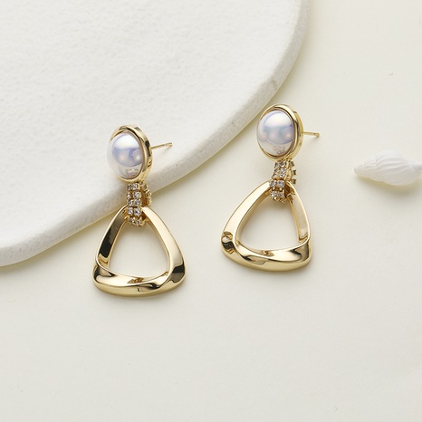 Elegant Triangle Copper Drop Earrings Inlay Artificial Pearls Copper Earrings's discount tags