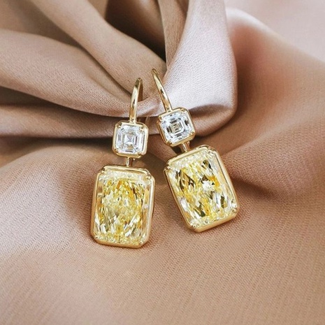 Vintage-Stil Quadrat Kupfer Tropfenohrringe Inlay Künstliche Edelsteine Künstlicher Diamant Kupfer Ohrringe 1 Paar's discount tags