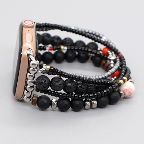 Punk Black Volcanic Rock Handmade Beaded Strap for Applewatch's discount tags