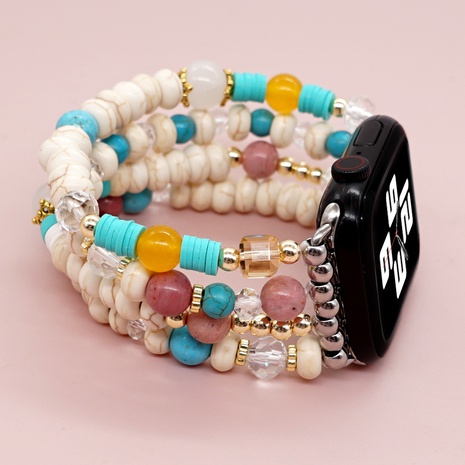 Bohemian Style Turquoise White Jade Beaded Watch Strap for Applewatch's discount tags