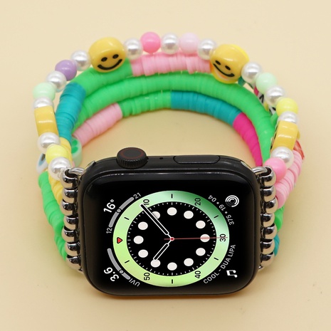 Lindo estilo bohemio verde arcilla polimérica cara sonriente con cuentas correa de Apple Watch's discount tags