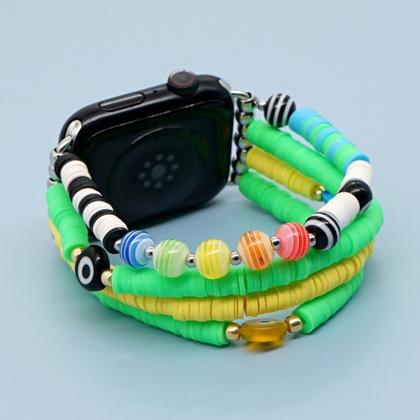 Simple Green Polymer Clay Colored Glaze Eyes Beads Watch Band for Applewatch's discount tags
