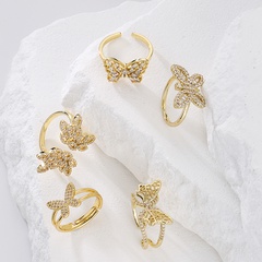 Mode Schmetterling Kupfer Offener Ring Vergoldet Zirkon Kupfer Ringe