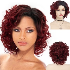 Frau Mode Rot Gruppe Hochtemperaturdraht Seitenpunkte Kurzes Lockiges Haar Perücken