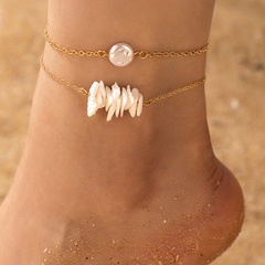 Beach Geometric Alloy Inlay Artificial Pearls Natural Stone Anklet 1 Set