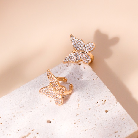 Fashion Butterfly Copper Ear clips Gold Plated Zircon Copper Earrings 1 Pair's discount tags