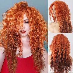 Frau Mode Orange Gruppe Hochtemperaturdraht Seitenpunkte Langes Lockiges Haar Perücken