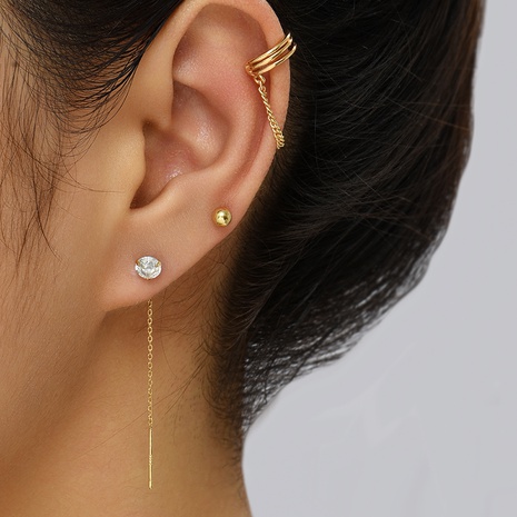 Novelty C Shape Geometric Copper Earrings Asymmetrical Tassel Zircon Copper Earrings 1 Set's discount tags