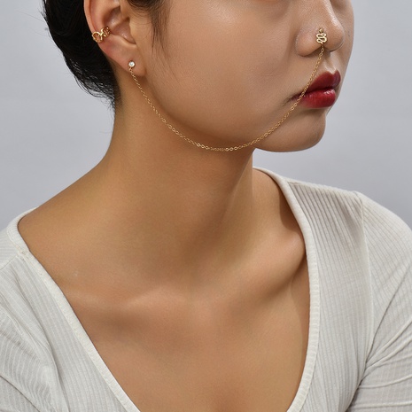 Fashion Snake Copper Asymmetrical Tassel Zircon Nose Ring 1 Set's discount tags
