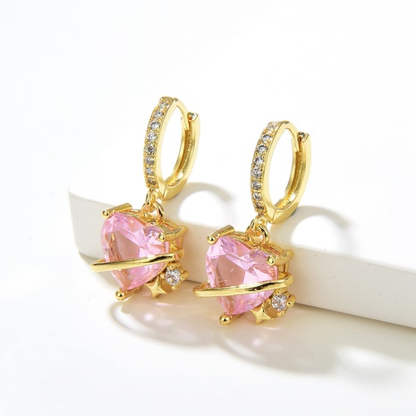 Fashion Heart Shape Copper Dangling Earrings Inlay Zircon Copper Earrings 1 Pair's discount tags