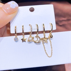 Fashion Moon Copper Dangling Earrings Star Zircon Copper Earrings 6 Pieces