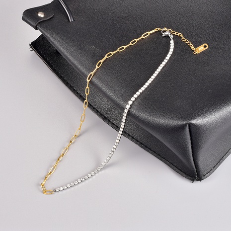 Einfacher Stil Geometrisch Titan Stahl Halskette Patchwork Vergoldet Künstliche Strasssteine Edelstahl Halsketten's discount tags