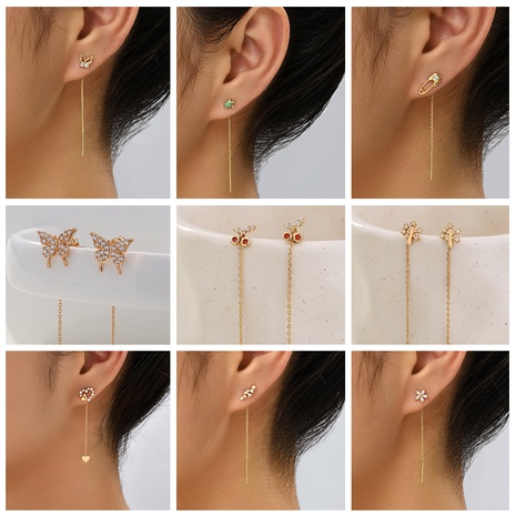 Sweet Tree Flower Butterfly Copper Earrings Inlay Zircon Copper Earrings 1 Pair's discount tags