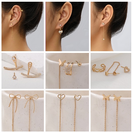 Shiny Heart Shape Butterfly Copper Ear clips Earrings Tassel Zircon Copper Earrings 1 Pair's discount tags