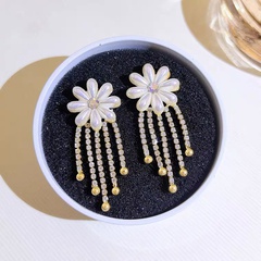 Simple Style Flower Alloy Tassel Rhinestones Drop Earrings 1 Pair