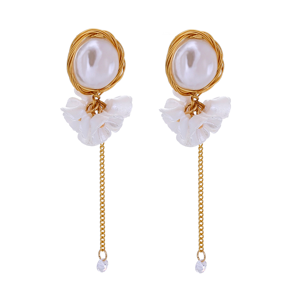 Fashion Tassel Flower Imitation Pearl Alloy Inlay Resin Earrings 1 Pairpicture1