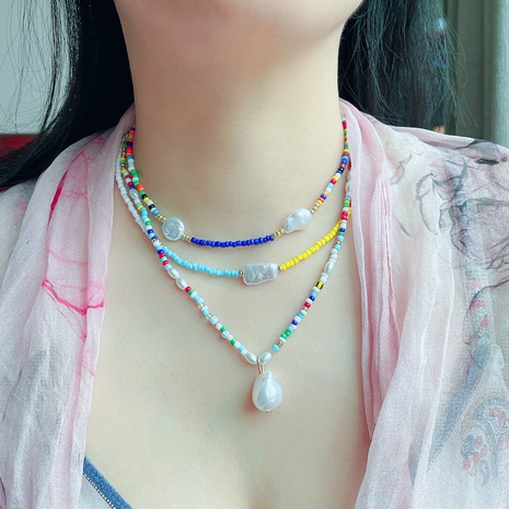 Ethnic Style Geometric Beaded Glass Inlay Artificial Pearl Necklace's discount tags