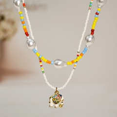 Vacation Geometric Alloy Glass Beaded Pearl Zircon Necklace