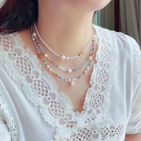 Bohemian Geometric Beaded Alloy Inlay Artificial Pearl Necklace's discount tags