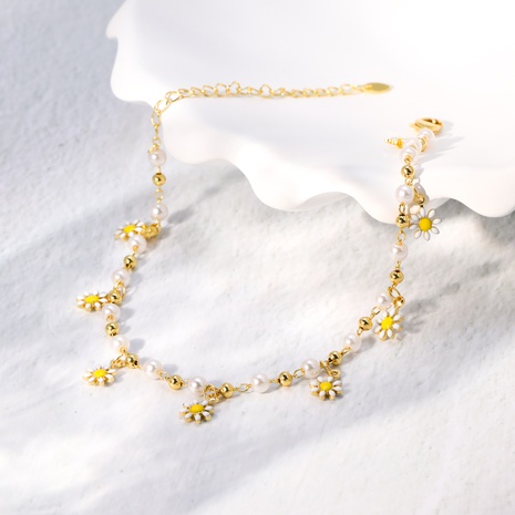 Einfacher Stil Blume Kupfer Perlen Vergoldet Künstliche Perlen Fußkettchen 1 Stück's discount tags