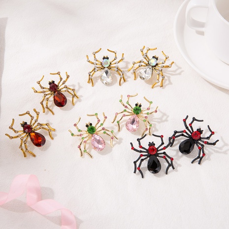 Novelty Spider Alloy Ear Studs Inlay Artificial Gemstones Stainless Steel Earrings's discount tags