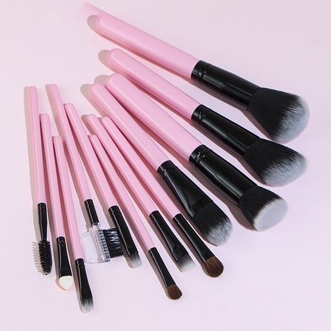 Einfacher Stil Rosa Künstliche Faser Aluminium Holzgriff Makeup Bürsten 12 Stück's discount tags