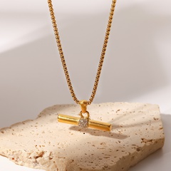Mode Geometrisch Rostfreier Stahl Halskette Mit Anhänger Vergoldet Künstlicher Diamant Edelstahl Halsketten