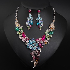 Glam Fashion Flower Artificial Crystal Alloy Inlaid Crystal Artificial Rhinestones Earrings Necklace Jewelry Set
