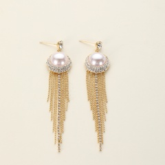 Fashion Geometric Alloy Tassel Artificial Pearls Rhinestones Drop Earrings