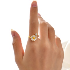Einfacher Stil Gänseblümchen Kupfer Offener Ring Vergoldet Zirkon Kupfer Ringe 1 Stück