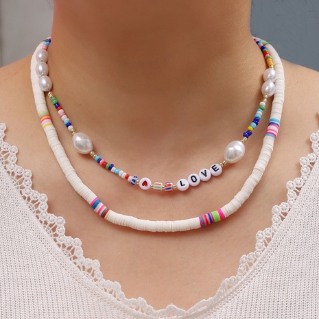 Bohemien Brief Herzform Schmetterling Reis perlen weichen Lehm Inlay Künstliche Perlen Halskette's discount tags