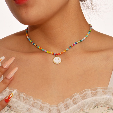 Mode Lächelndes Gesicht Perlen Legierung Emaille Halskette's discount tags