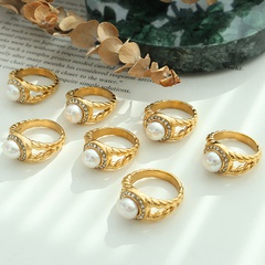 Simple Style Geometric Titanium Steel Rings Gold Plated Pearl Stainless Steel Rings